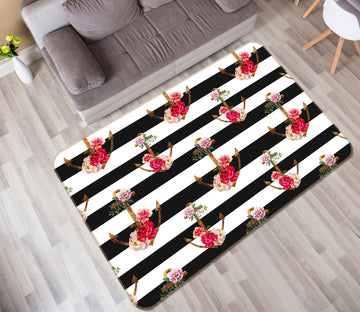 3D Black White Flowers 35073 Non Slip Rug Mat