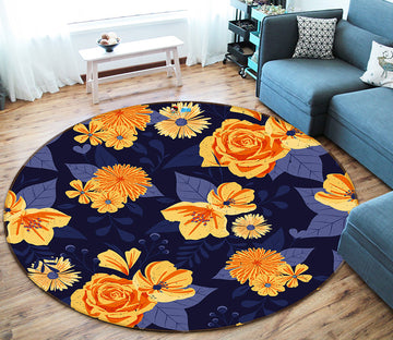 3D Orange Flower Pattern 64073 Round Non Slip Rug Mat