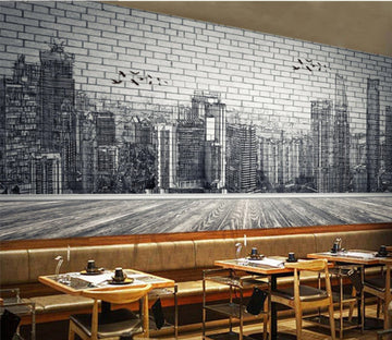 3D Black City Pattern WC241 Wall Murals