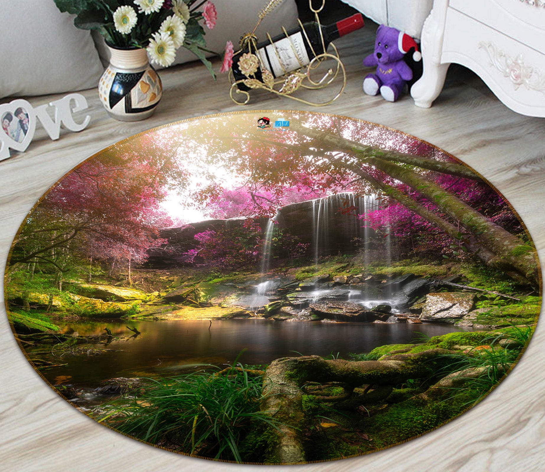 3D Jungle Water 81067 Round Non Slip Rug Mat