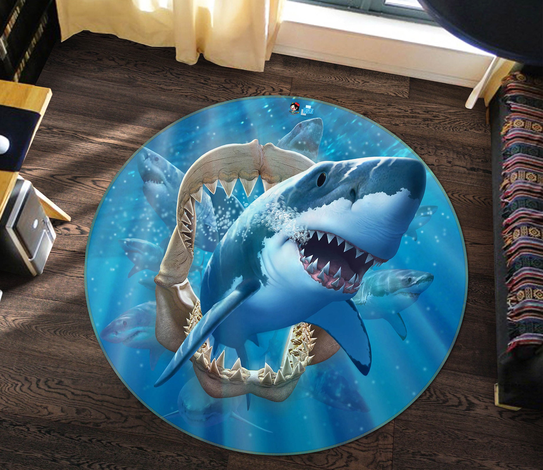 3D Shark 83132 Jerry LoFaro Rug Round Non Slip Rug Mat