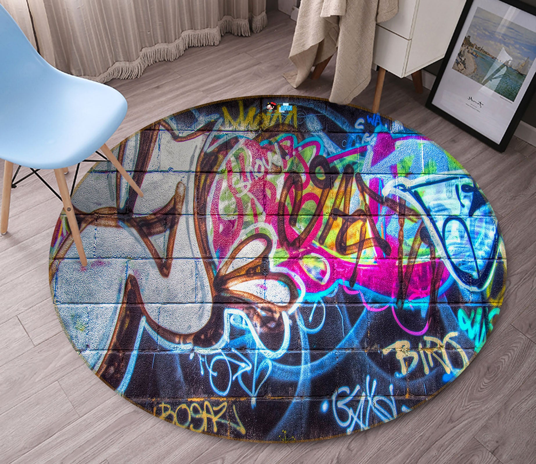 3D Graffiti Wall 74082 Round Non Slip Rug Mat