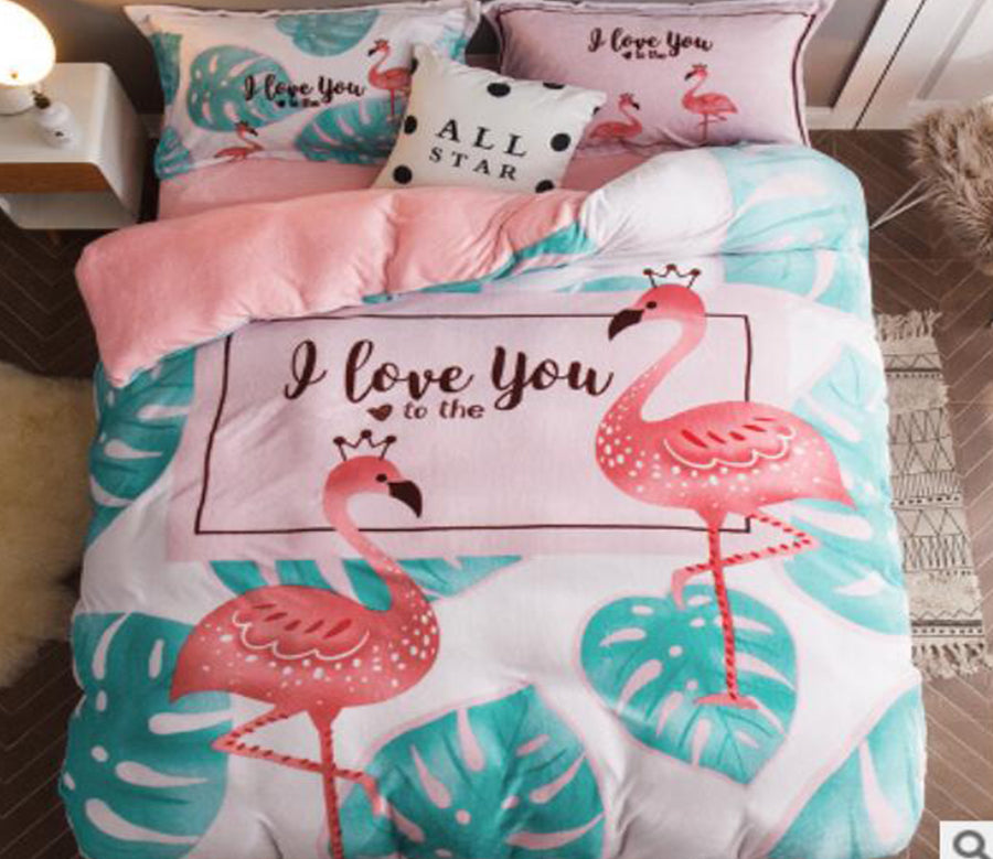 3D Flamingo Leaves 18100 Bed Pillowcases Quilt