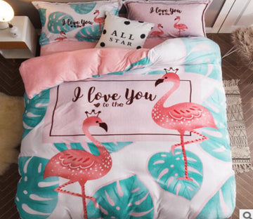 3D Flamingo Leaves 18100 Bed Pillowcases Quilt