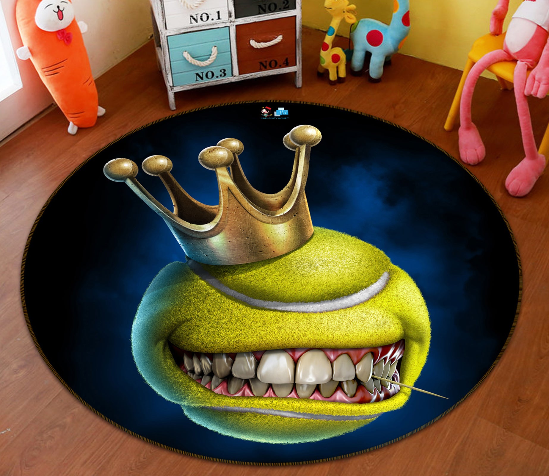 3D Crown Teeth Tennis 4152 Tom Wood Rug Round Non Slip Rug Mat