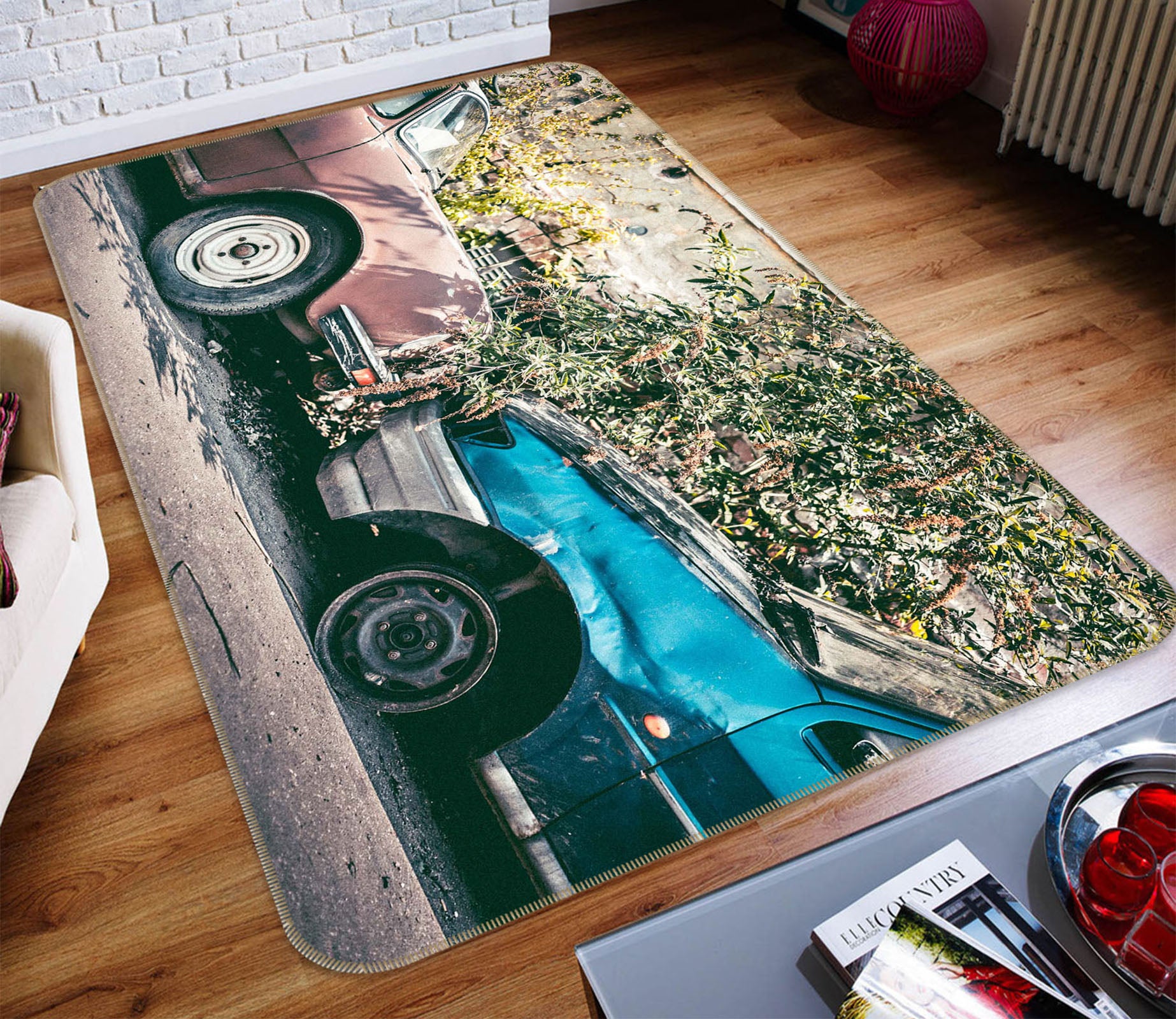 3D Blue Pink Car 68125 Vehicle Non Slip Rug Mat