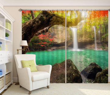 3D Sunset Waterfall 845 Curtains Drapes Wallpaper AJ Wallpaper 