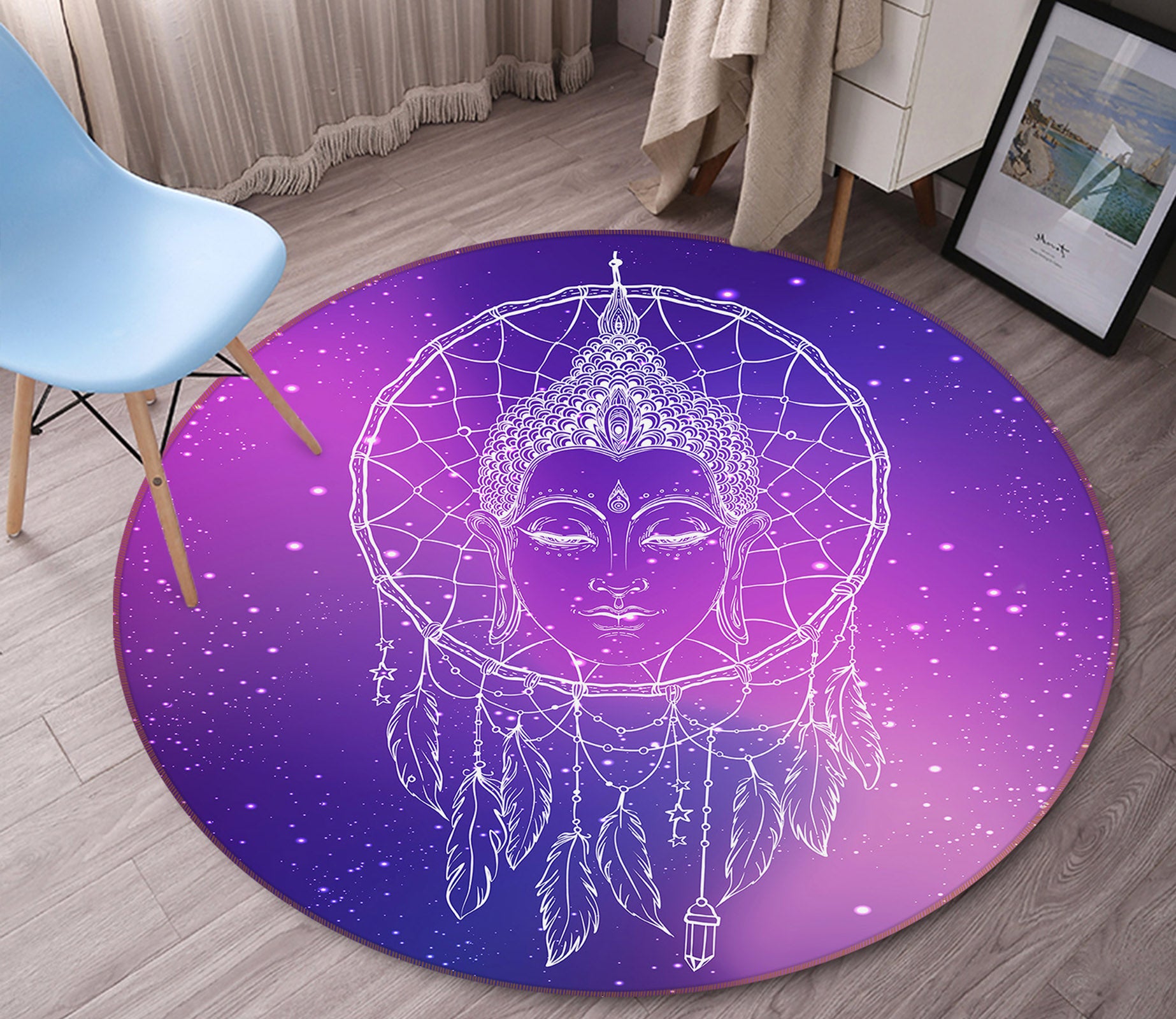 3D Buddha Dreamcatcher 29052 Round Non Slip Rug Mat
