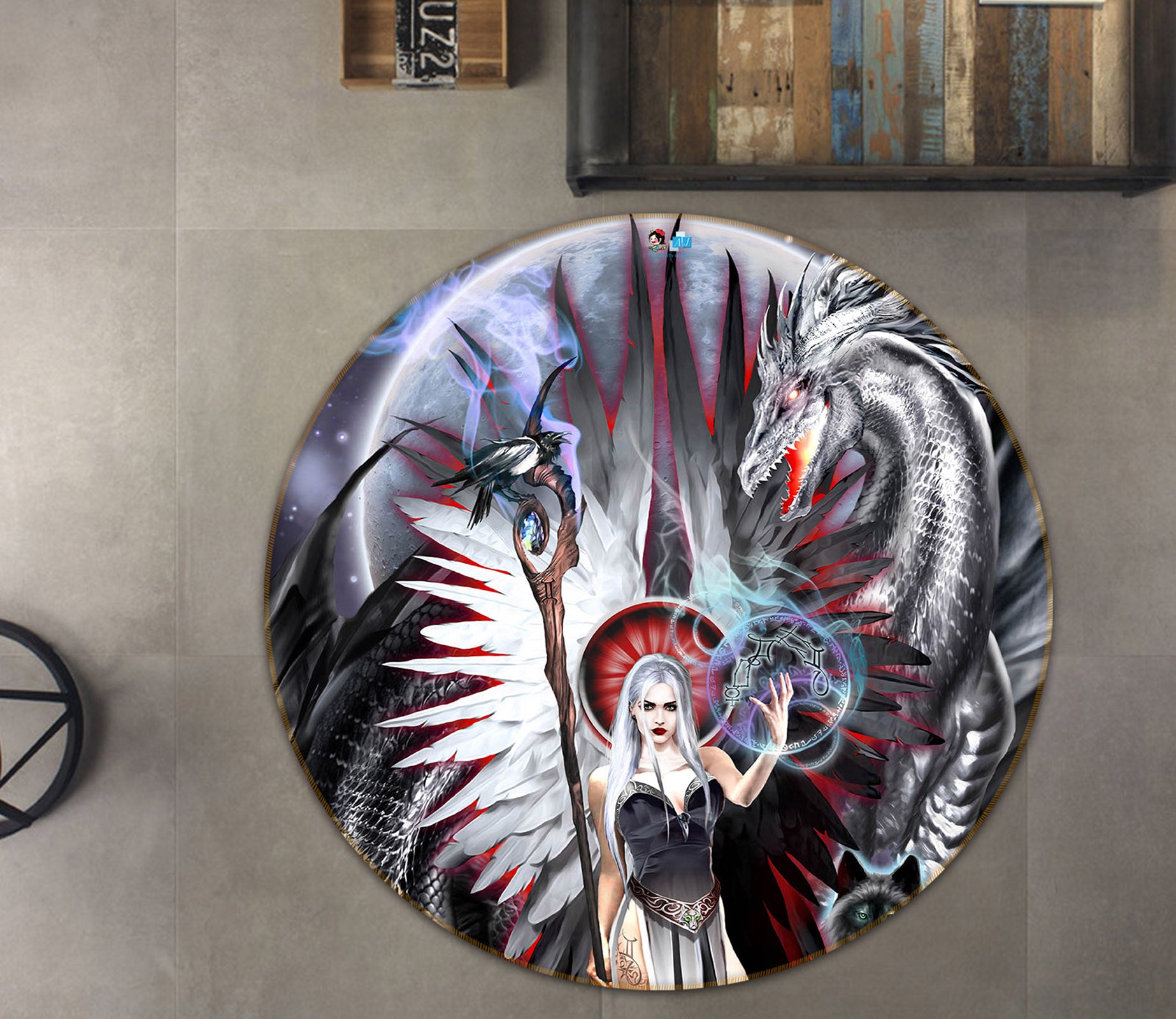3D Dragon Woman 8382 Ruth Thompson Rug Round Non Slip Rug Mat