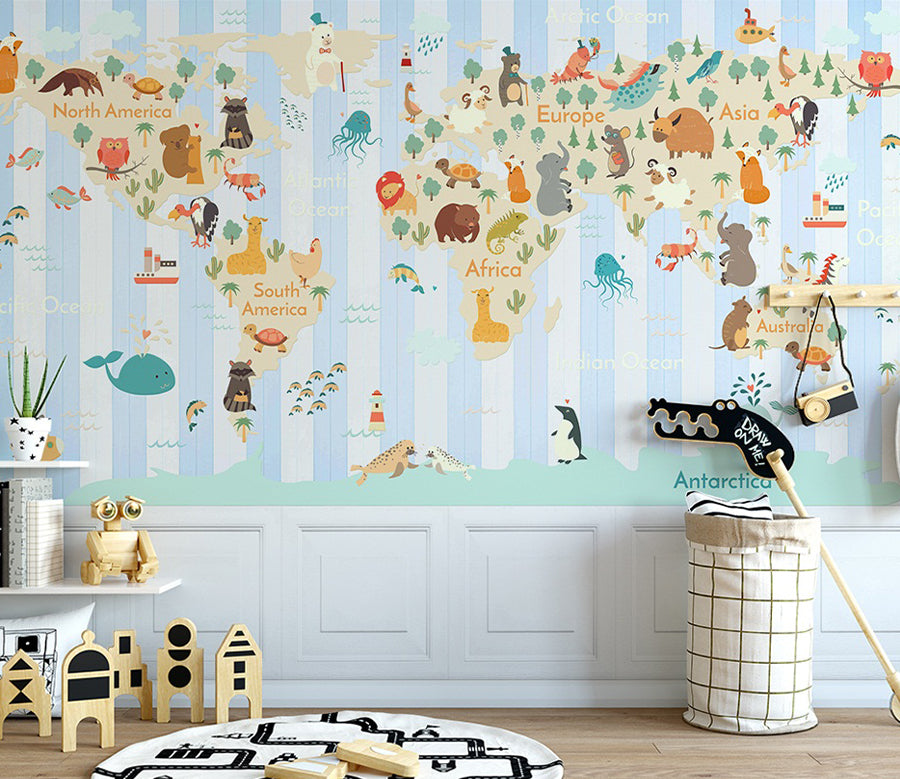 3D Animal Cute Map WC569 Wall Murals