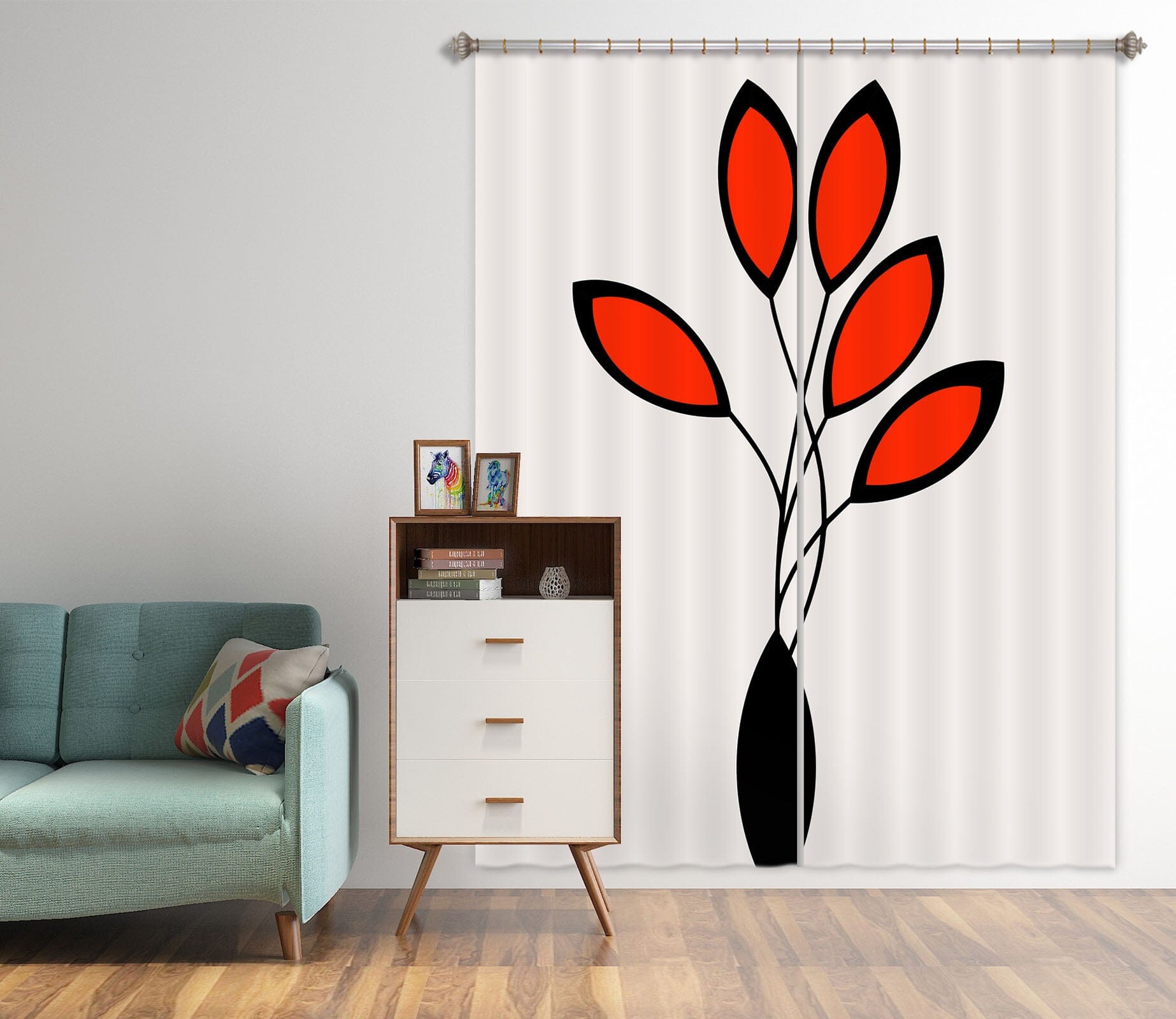 3D Red Leaves 1025 Boris Draschoff Curtain Curtains Drapes Curtains AJ Creativity Home 
