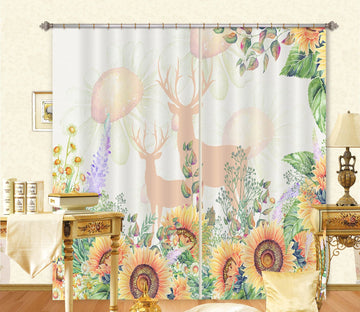 3D Flower Deer 859 Curtains Drapes Wallpaper AJ Wallpaper 
