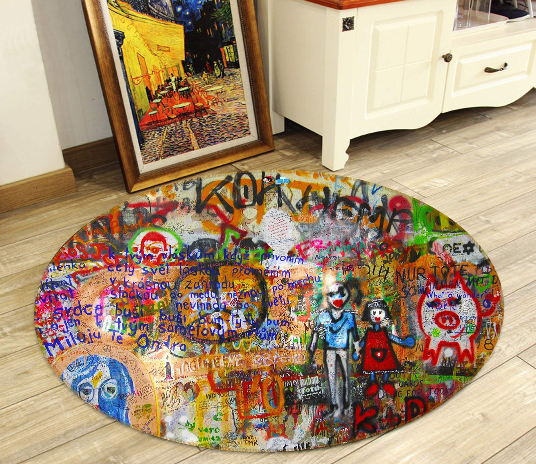 3D Doodle Pattern 72281 Round Non Slip Rug Mat