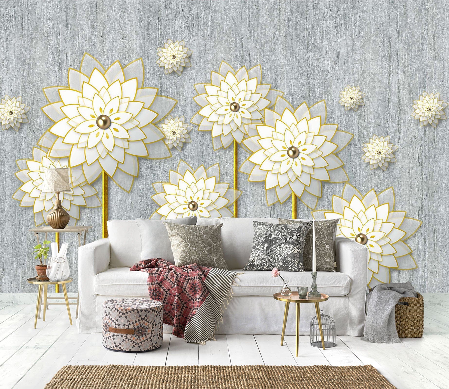 3D White Lotus 2069 Wall Murals Wallpaper AJ Wallpaper 2 