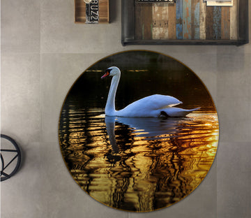 3D Swan Lake 82278 Animal Round Non Slip Rug Mat