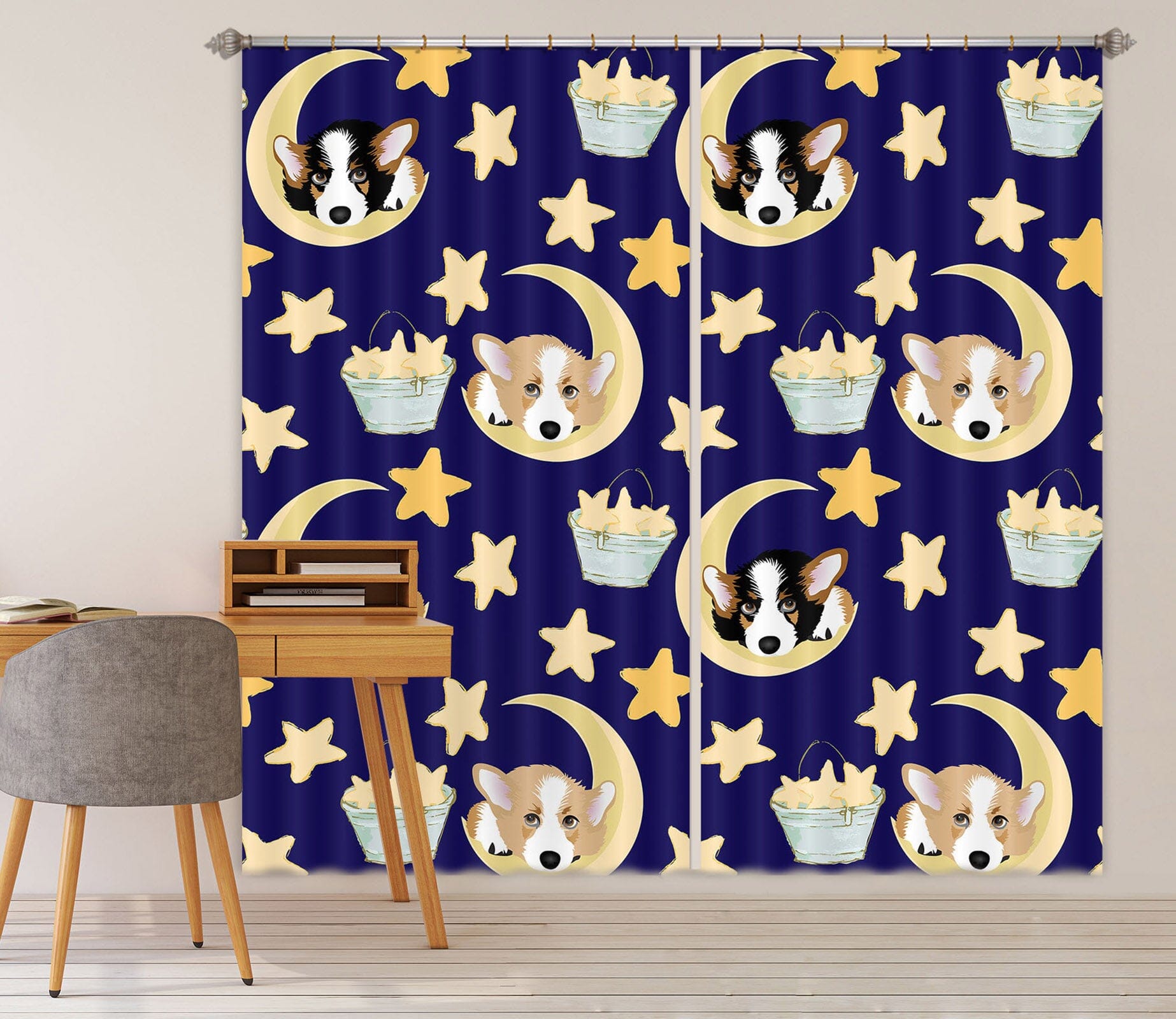 3D Star Moon Puppy 101 Uta Naumann Curtain Curtains Drapes Curtains AJ Creativity Home 
