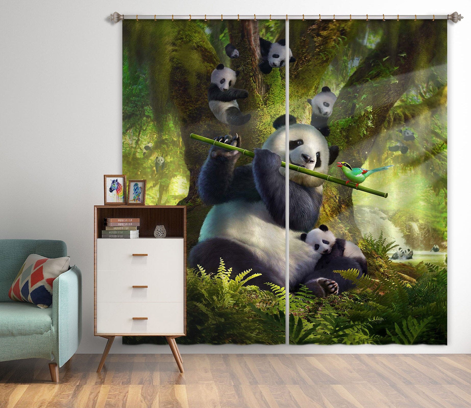 3D Panda Bear 045 Jerry LoFaro Curtain Curtains Drapes Curtains AJ Creativity Home 