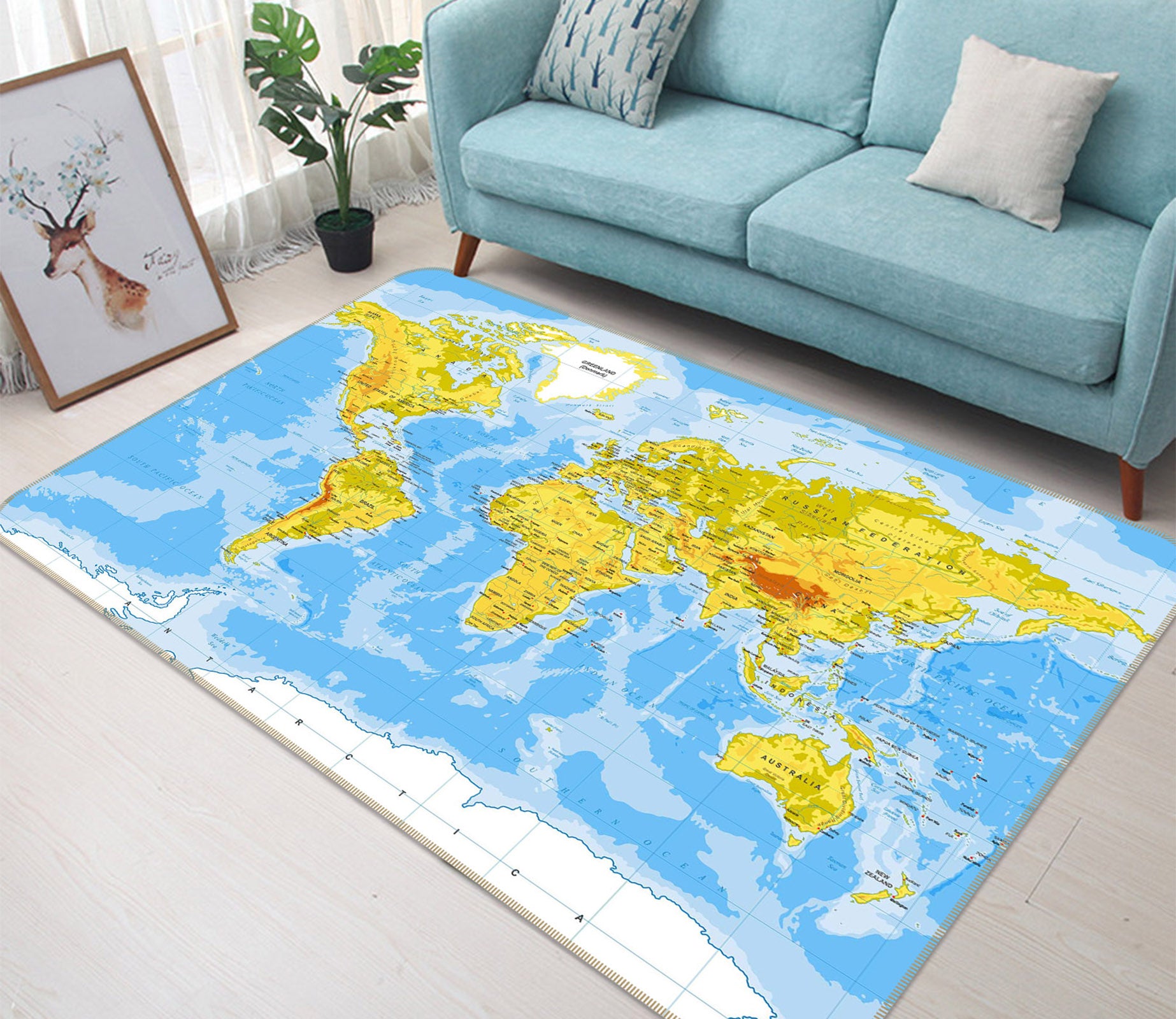 3D Green Land 291 World Map Non Slip Rug Mat
