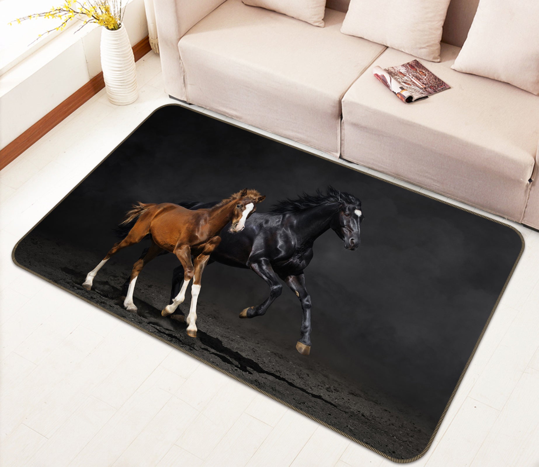 3D Two Horses 38110 Animal Non Slip Rug Mat