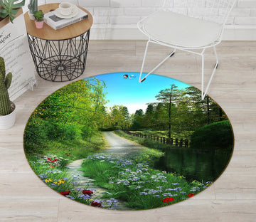 3D Flower Path Trees 80275 Round Non Slip Rug Mat
