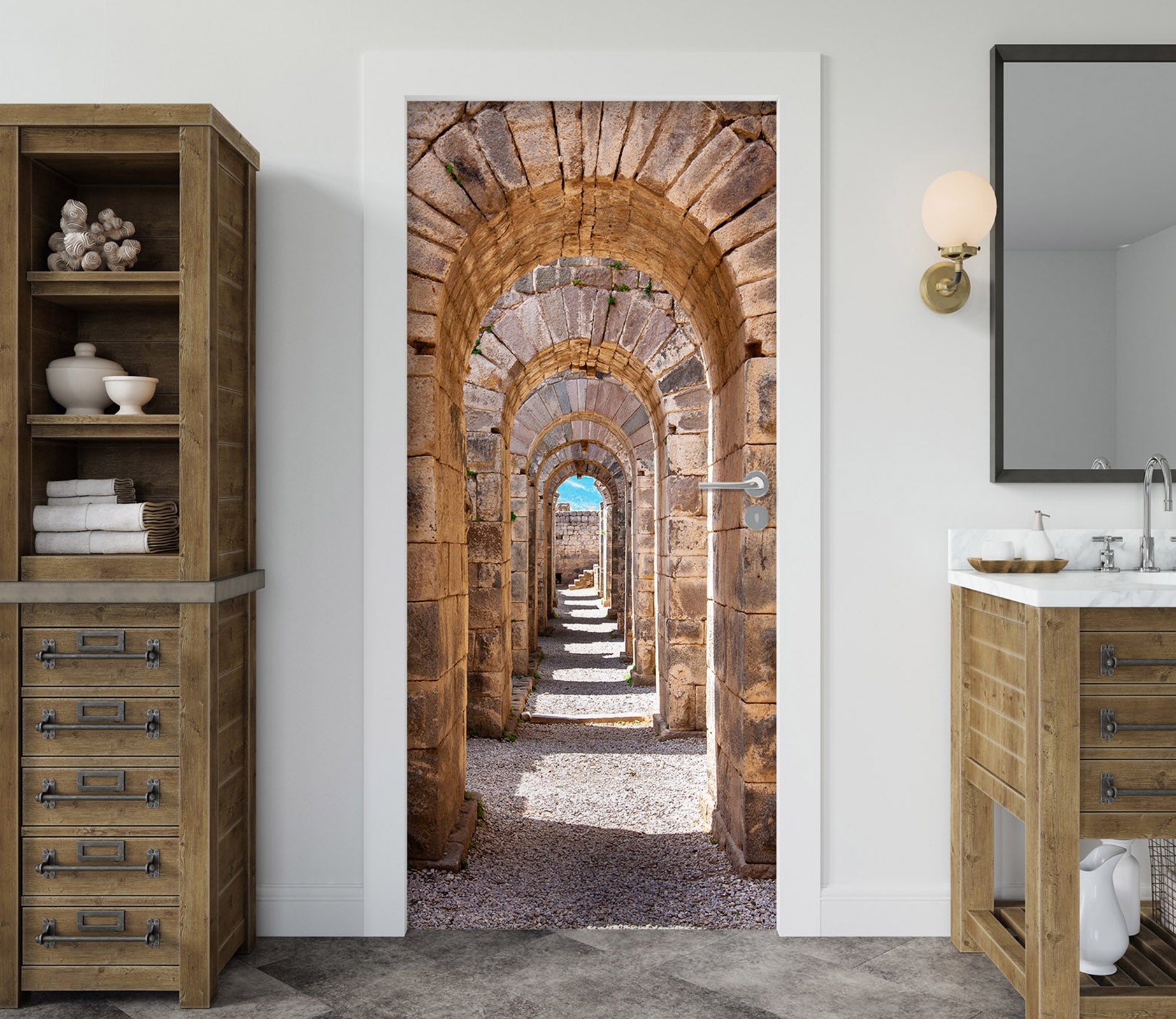 3D Stone Door Corridor 22159 Door Mural