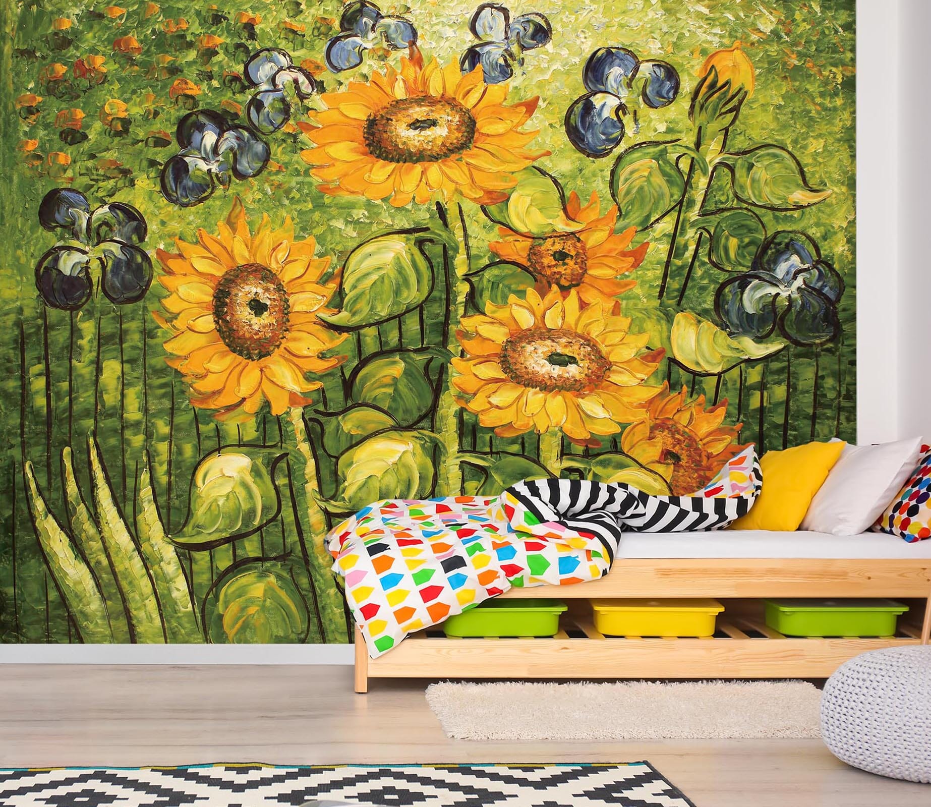 3D Sunflower Oil Painting 019 Wall Murals Wallpaper AJ Wallpaper 2 