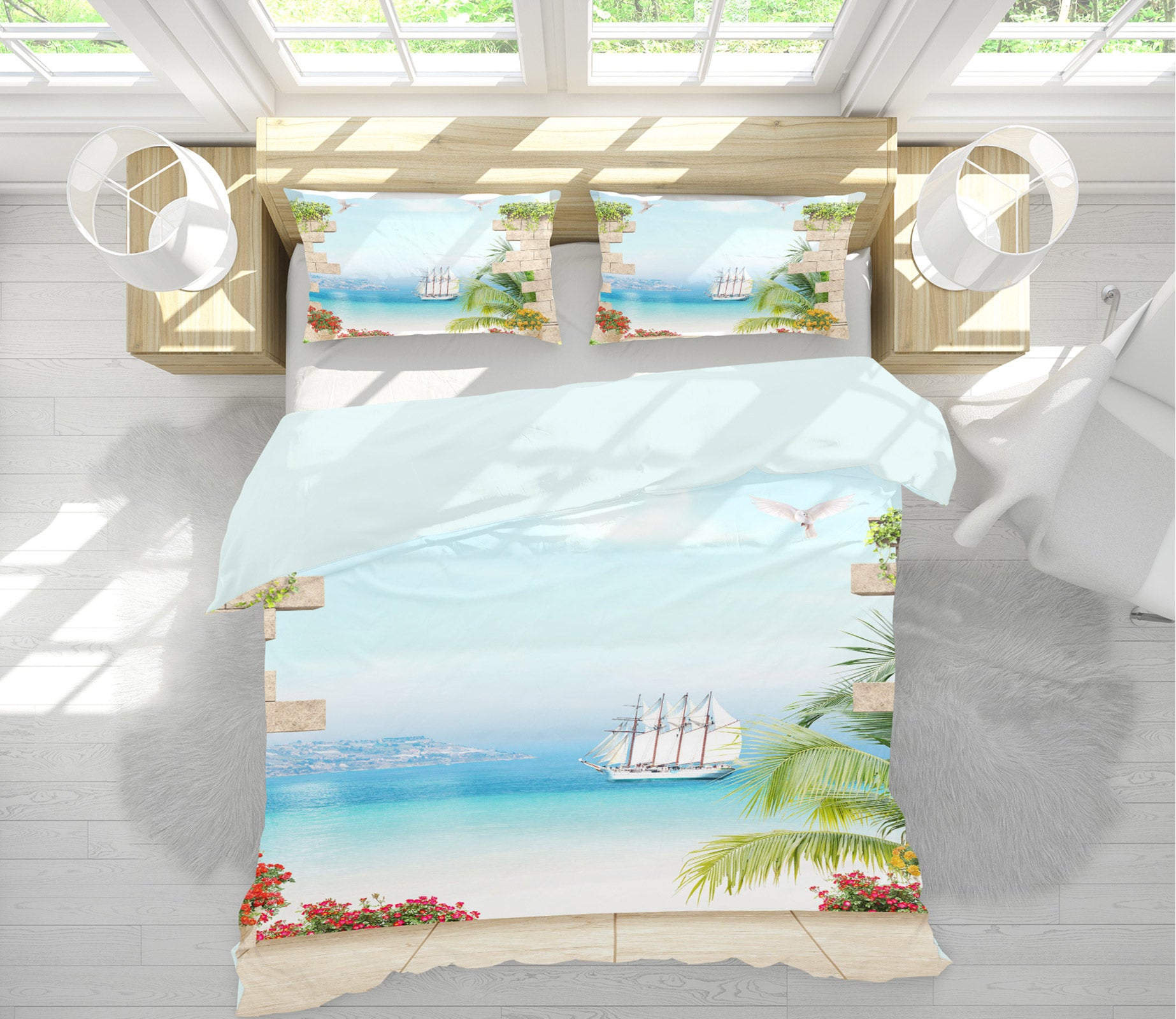 3D Sea Ferry 13006 Bed Pillowcases Quilt