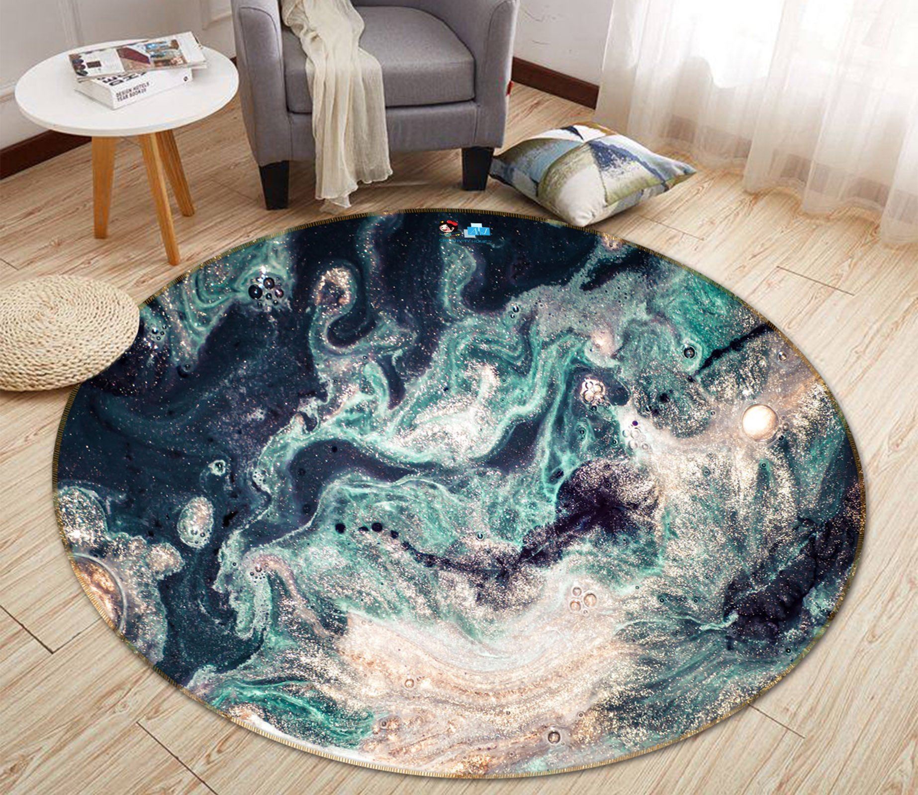 3D Viridity Water Ripple 349 Round Non Slip Rug Mat Mat AJ Creativity Home 