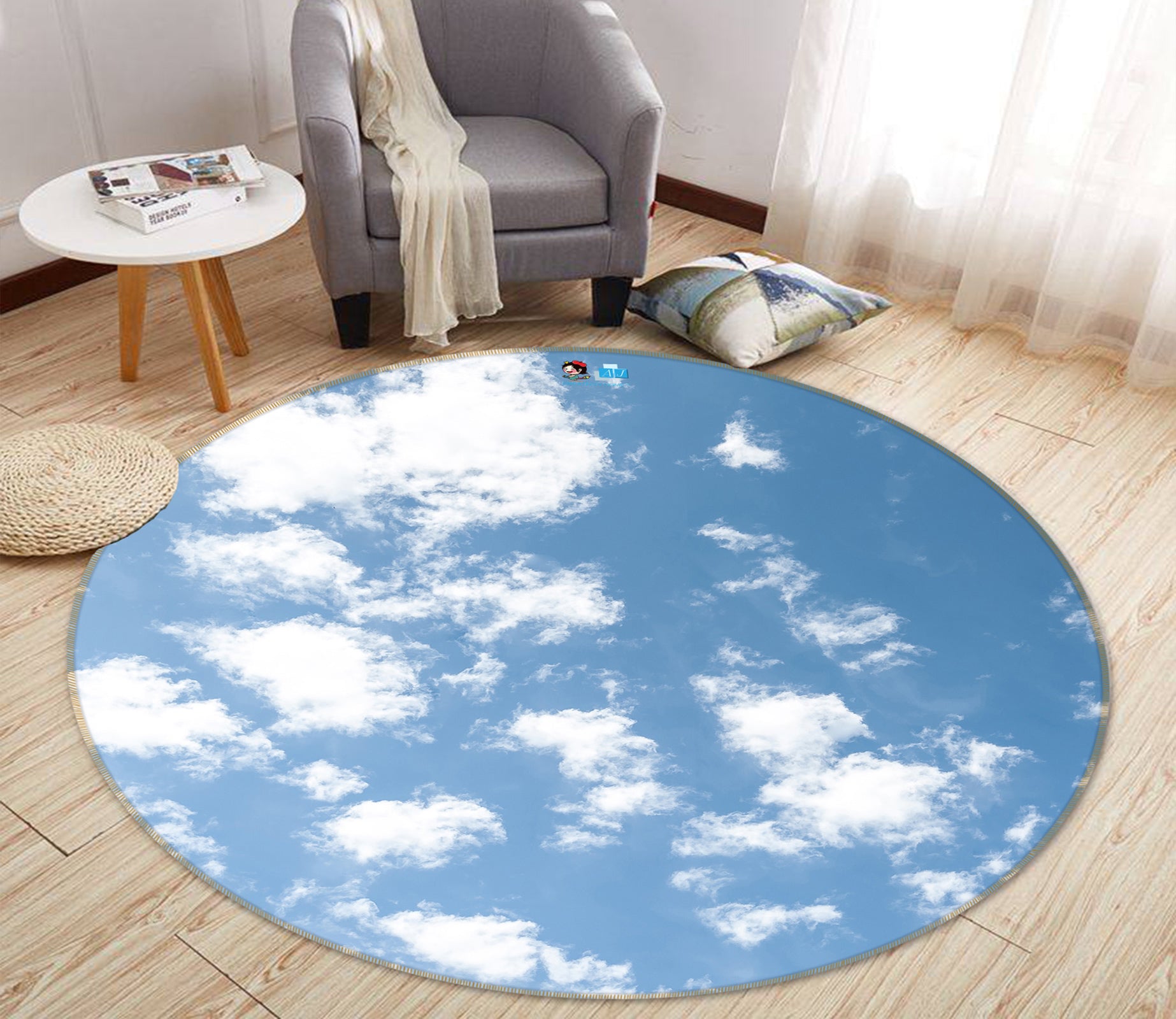 3D Blue Sky White Clouds 72275 Round Non Slip Rug Mat