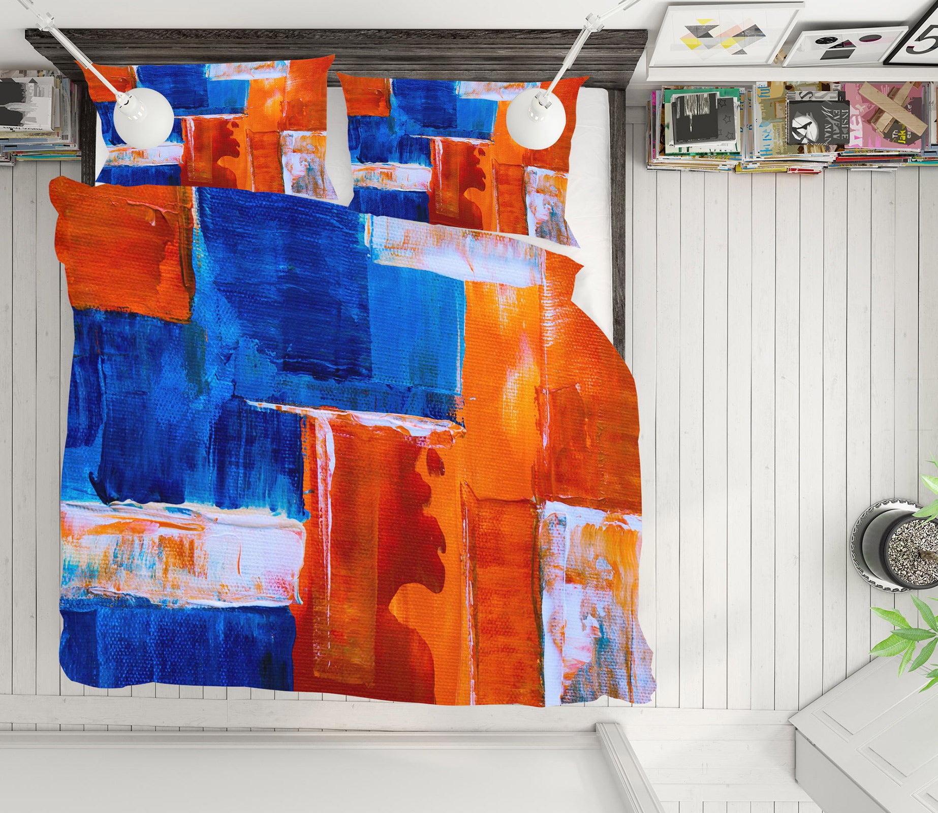 3D Blue Orange 59088 Bed Pillowcases Quilt