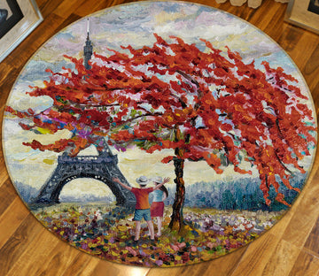 3D Red Leaf Tree Iron Tower 71232 Round Non Slip Rug Mat