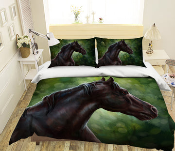 3D Black Horse 033 Bed Pillowcases Quilt