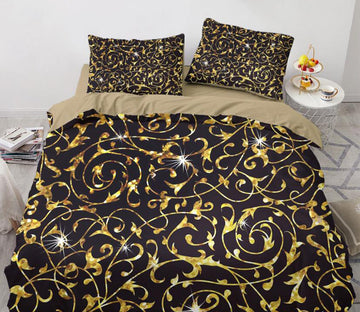 3D Black Golden Pattern White Star Point 11145 Bed Pillowcases Quilt