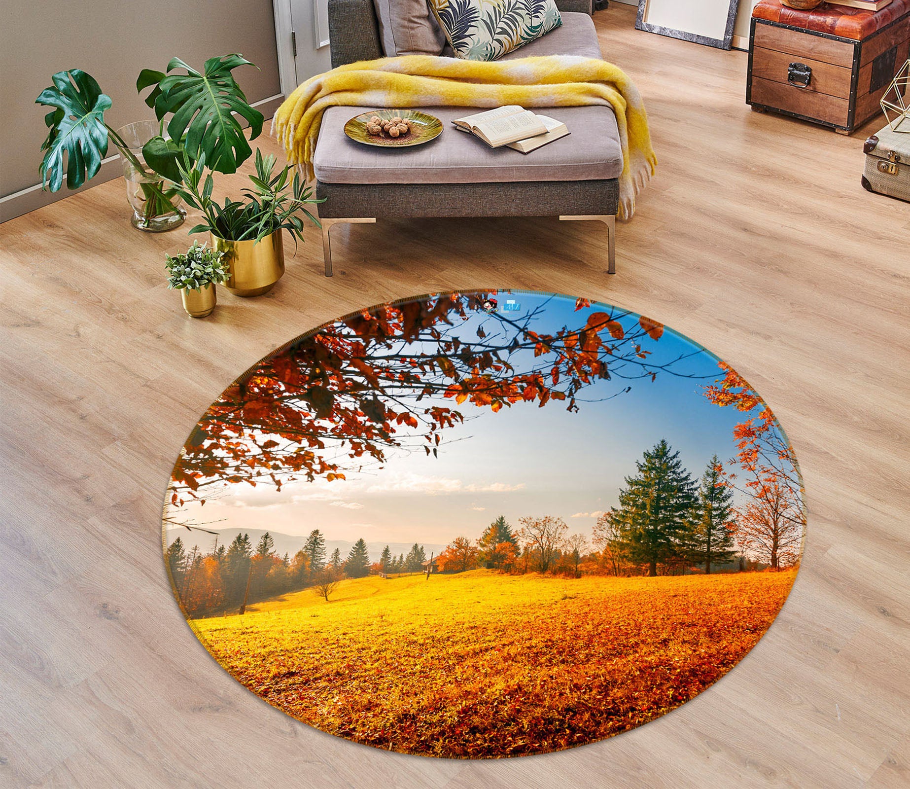 3D Yellow Lawn 75094 Round Non Slip Rug Mat