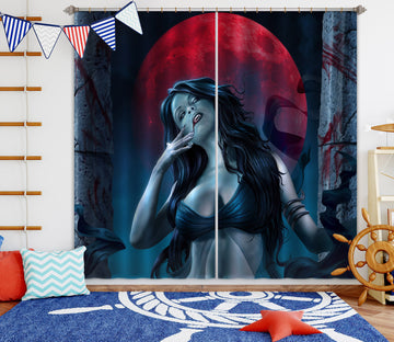 3D Red Moon Beauty 5068 Tom Wood Curtain Curtains Drapes