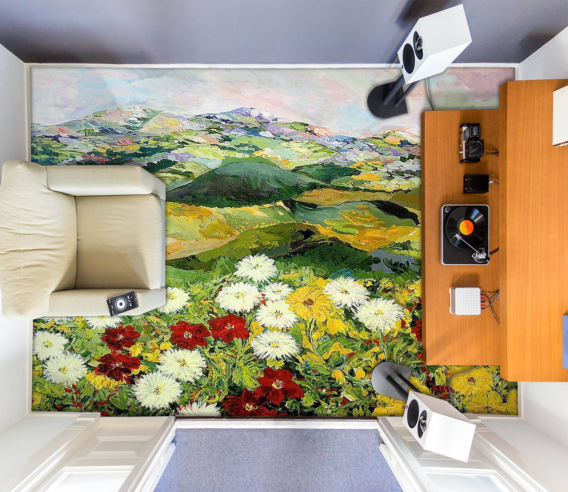 3D Hillside Flower Bush 9548 Allan P. Friedlander Floor Mural