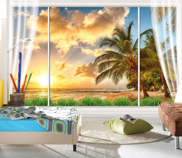 3D Coconut Tree Dusk 1691 Wall Murals Wallpaper AJ Wallpaper 2 