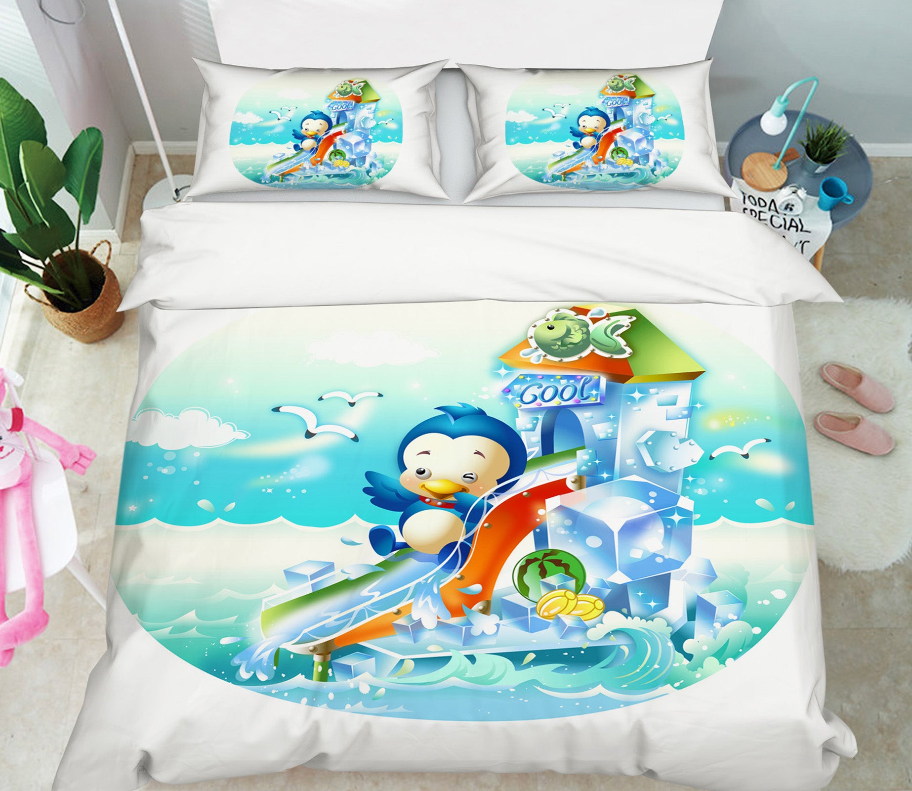 3D Penguin Water Slide 59049 Bed Pillowcases Quilt