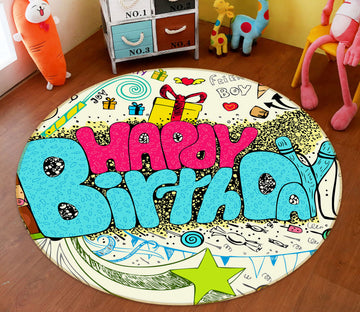 3D Happy Birthday 29100 Round Non Slip Rug Mat