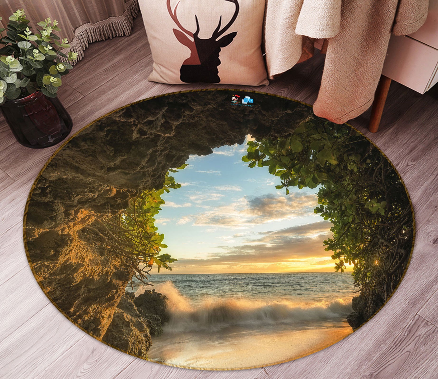 3D Cave 80285 Round Non Slip Rug Mat