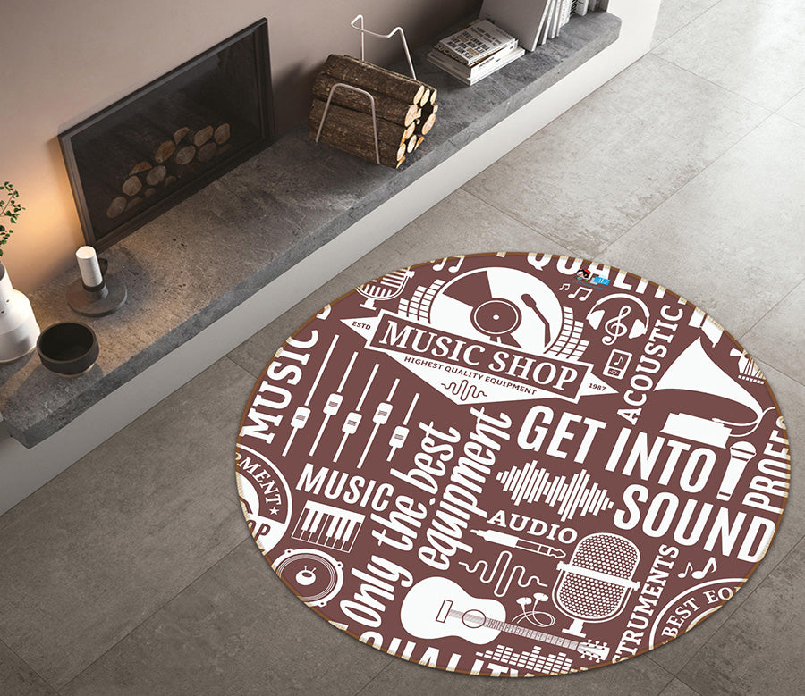 3D Instrumental Music 64142 Round Non Slip Rug Mat