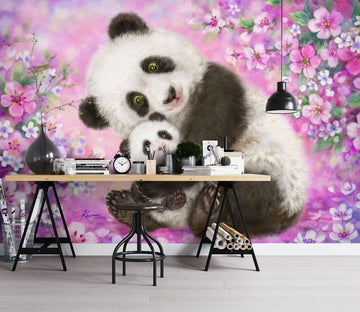 3D Pink Flower Panda 5424 Kayomi Harai Wall Mural Wall Murals