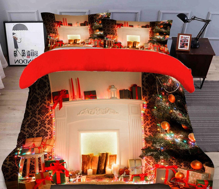 3D Fireplace 45112 Christmas Quilt Duvet Cover Xmas Bed Pillowcases