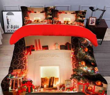 3D Fireplace 45112 Christmas Quilt Duvet Cover Xmas Bed Pillowcases