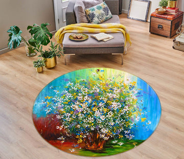 3D Daisy Pot 743 Skromova Marina Rug Round Non Slip Rug Mat