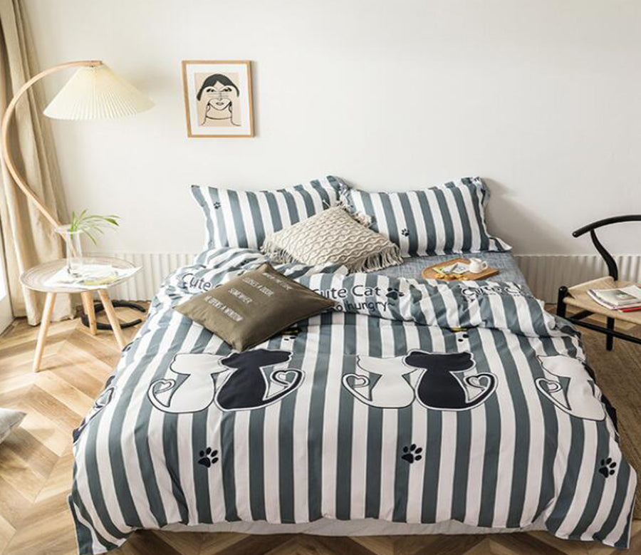 3D Black And White Vertical Stripes Cat 13155 Bed Pillowcases Quilt