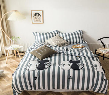 3D Black And White Vertical Stripes Cat 13155 Bed Pillowcases Quilt