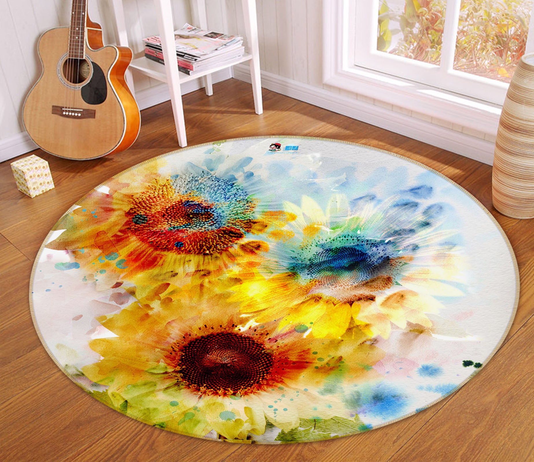 3D Sunflower 69051 Round Non Slip Rug Mat