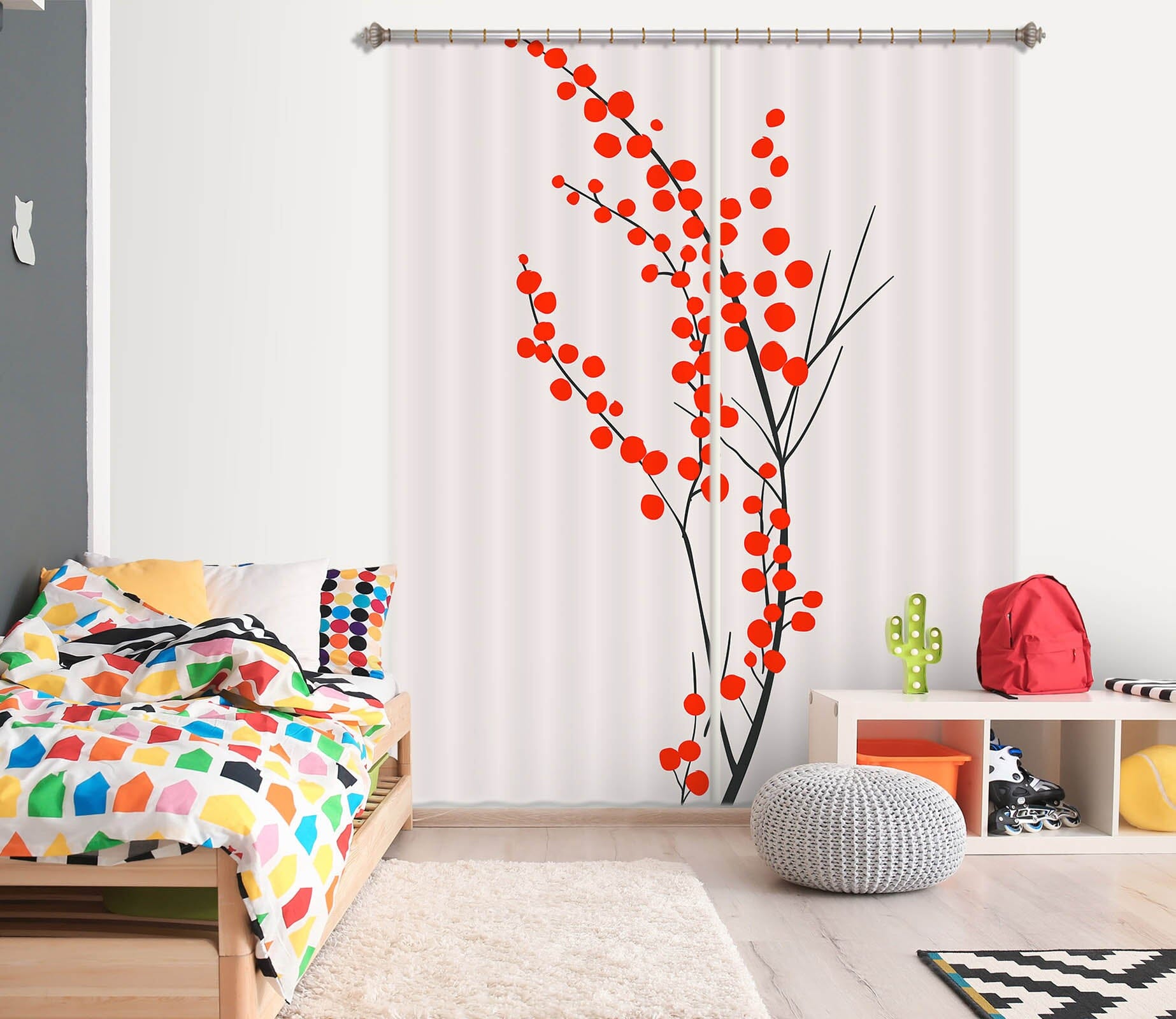 3D Red Flower Pattern 1138 Boris Draschoff Curtain Curtains Drapes Curtains AJ Creativity Home 