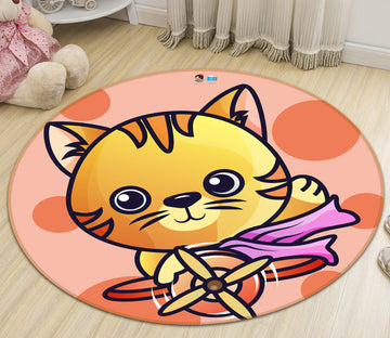 3D Cartoon Yellow Cat 74269 Round Non Slip Rug Mat